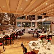 Elegant restaurant with wooden decor